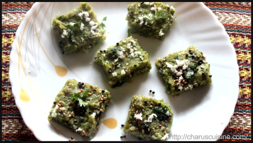 "Spinach (palak) dhokla recipe by Charulata"